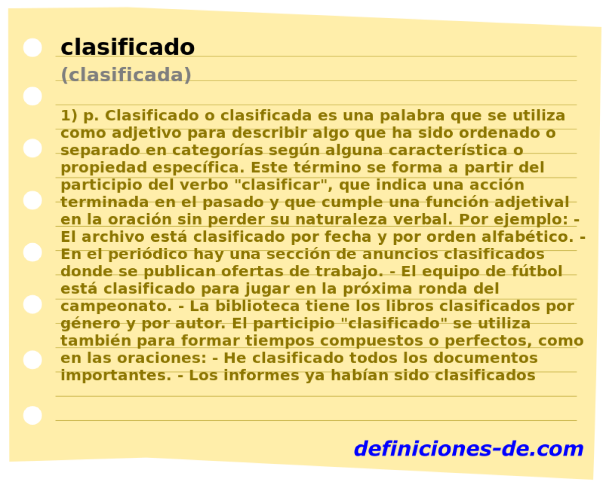 clasificado (clasificada)
