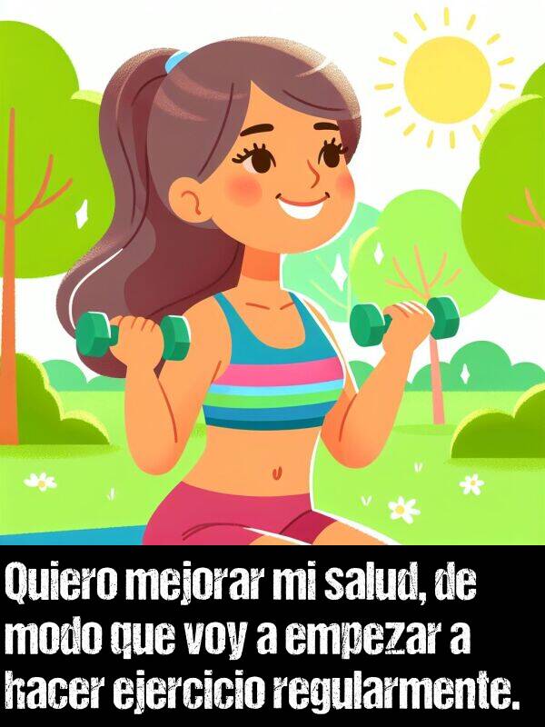 modo: Quiero mejorar mi salud, de modo que voy a empezar a hacer ejercicio regularmente.