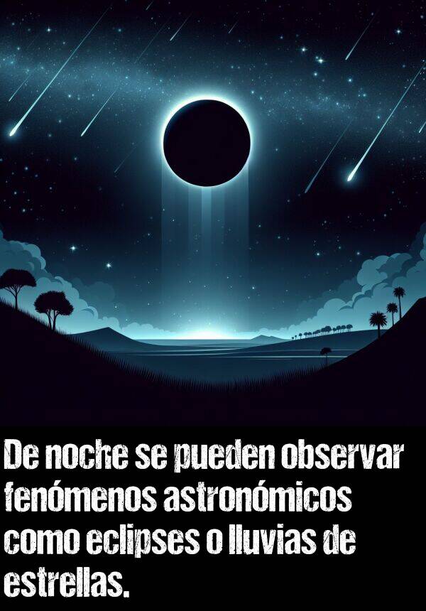 astronmicos: De noche se pueden observar fenmenos astronmicos como eclipses o lluvias de estrellas.