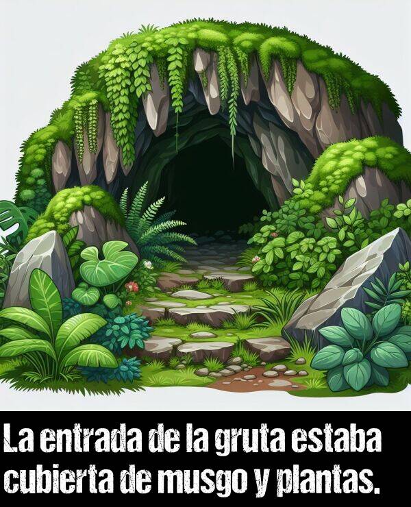 gruta: La entrada de la gruta estaba cubierta de musgo y plantas.