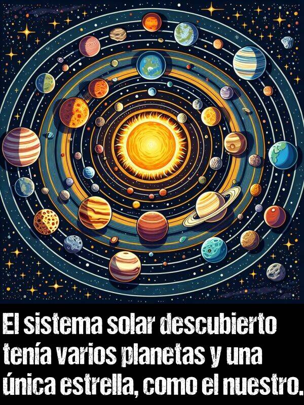 estrella: El sistema solar descubierto tena varios planetas y una nica estrella, como el nuestro.
