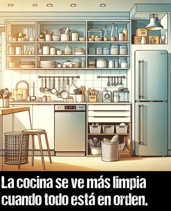 limpia: La cocina se ve ms limpia cuando todo est en orden.