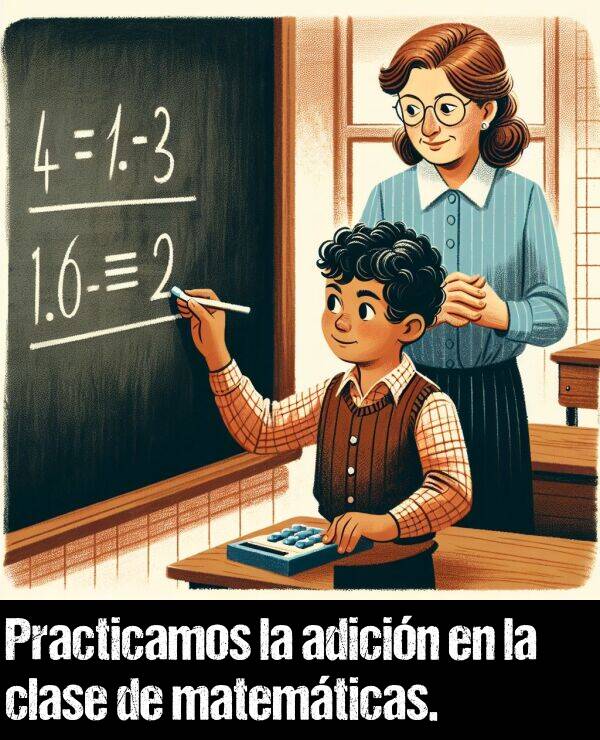 adicin: Practicamos la adicin en la clase de matemticas.
