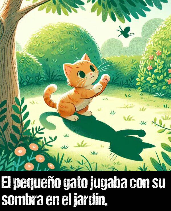 sombra: El pequeo gato jugaba con su sombra en el jardn.