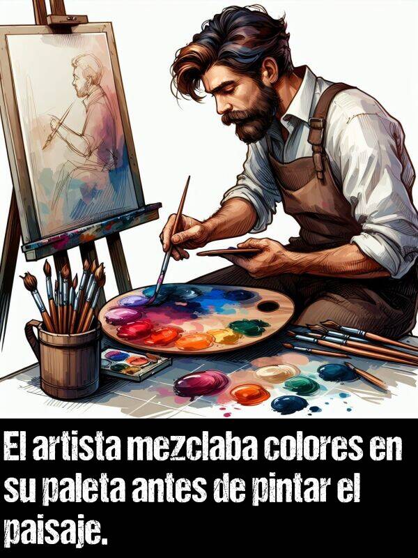mezclaba: El artista mezclaba colores en su paleta antes de pintar el paisaje.