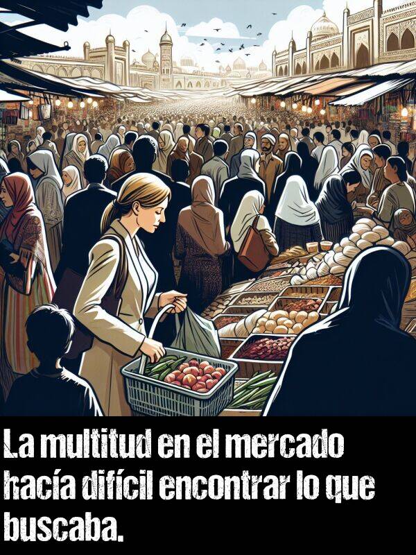 difcil: La multitud en el mercado haca difcil encontrar lo que buscaba.