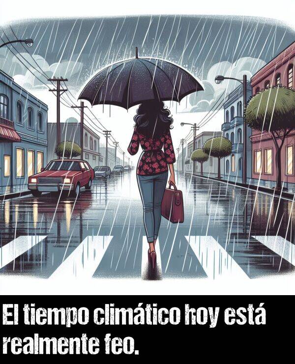 feo: El tiempo climtico hoy est realmente feo.