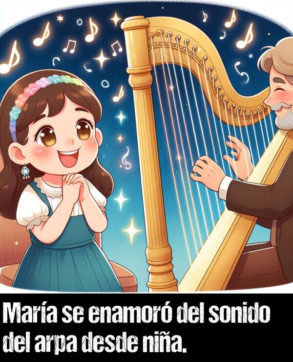 arpa: Mara se enamor del sonido del arpa desde nia.
