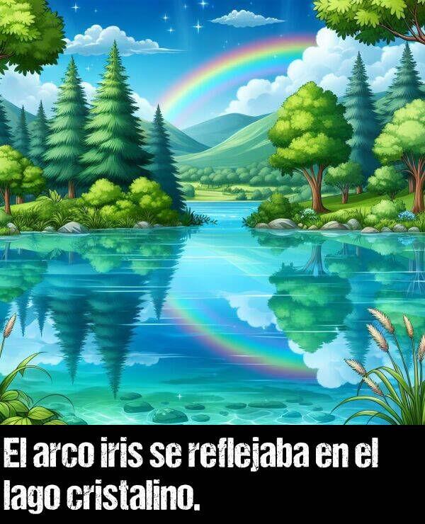 cristalino: El arco iris se reflejaba en el lago cristalino.