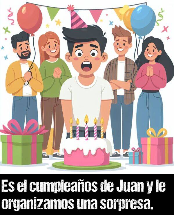 cumpleaos: Es el cumpleaos de Juan y le organizamos una sorpresa.