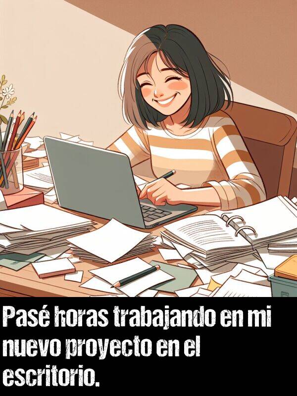 proyecto: Pas horas trabajando en mi nuevo proyecto en el escritorio.