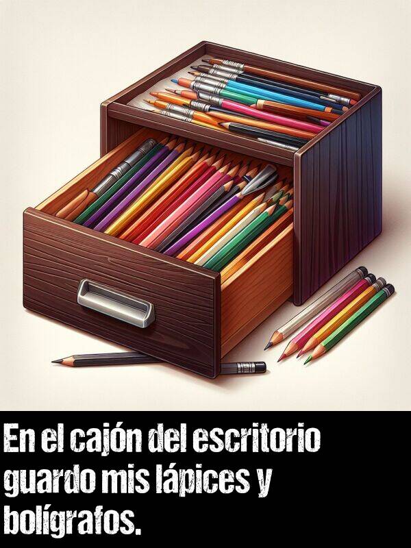 cajn: En el cajn del escritorio guardo mis lpices y bolgrafos.