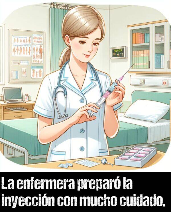 prepar: La enfermera prepar la inyeccin con mucho cuidado.
