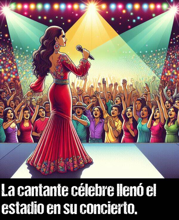 cantante: La cantante clebre llen el estadio en su concierto.