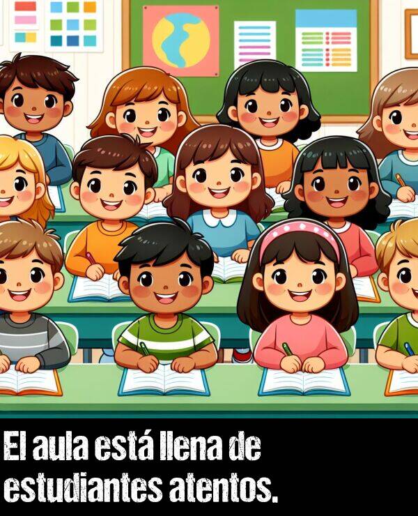 atento: El aula está llena de estudiantes atentos.