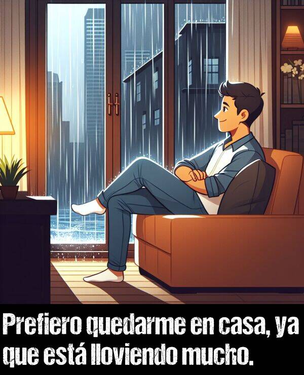 quedarme: Prefiero quedarme en casa, ya que est lloviendo mucho.