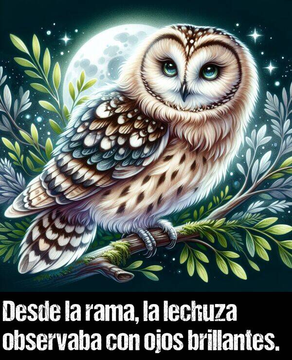 lechuza: Desde la rama, la lechuza observaba con ojos brillantes.