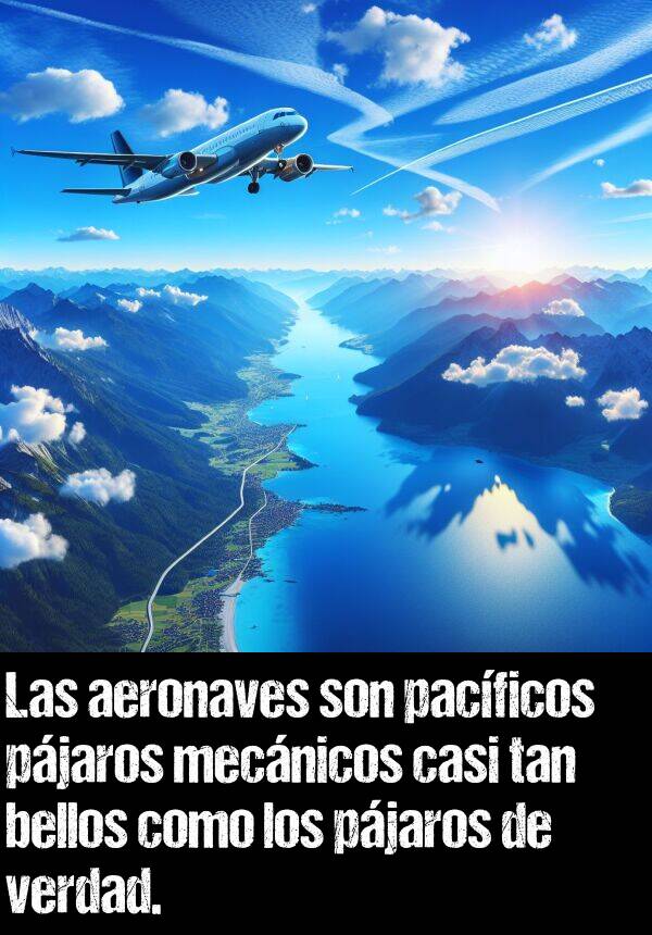 bellos: Las aeronaves son pacficos pjaros mecnicos casi tan bellos como los pjaros de verdad.