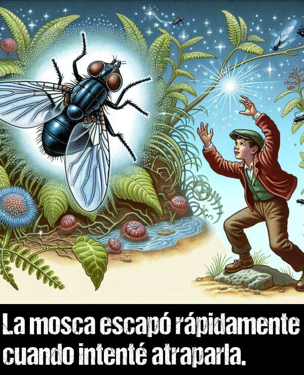 escap: La mosca escap rpidamente cuando intent atraparla.