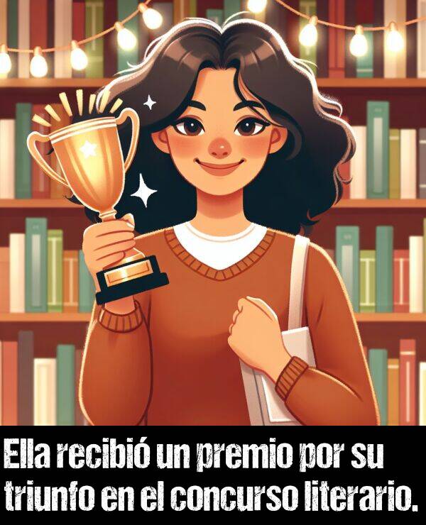concurso: Ella recibi un premio por su triunfo en el concurso literario.