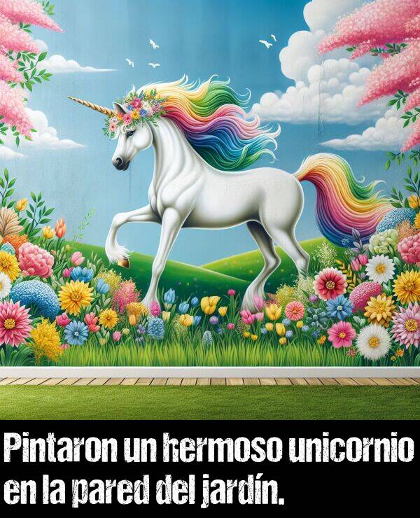 unicornio: Pintaron un hermoso unicornio en la pared del jardn.