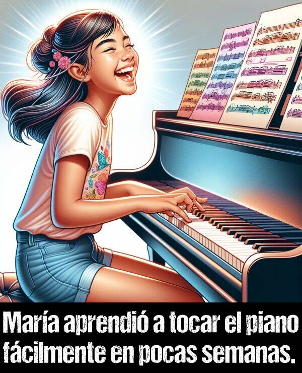 tocar: Mara aprendi a tocar el piano fcilmente en pocas semanas.