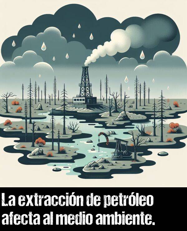 afecta: La extraccin de petrleo afecta al medio ambiente.