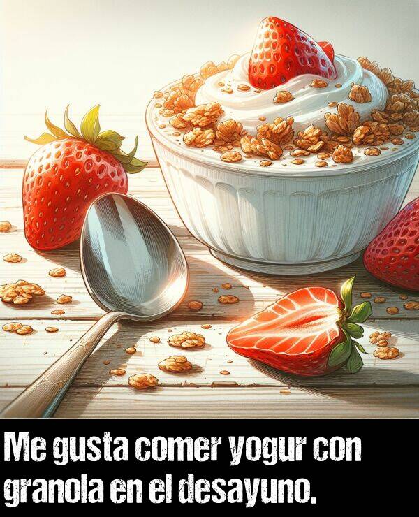 yogur: Me gusta comer yogur con granola en el desayuno.