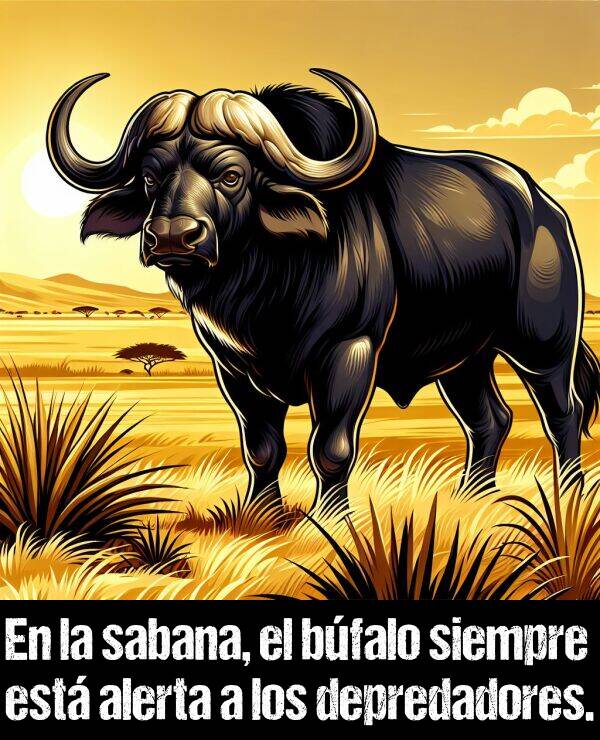 bfalo: En la sabana, el bfalo siempre est alerta a los depredadores.