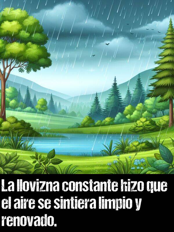 llovizna: La llovizna constante hizo que el aire se sintiera limpio y renovado.