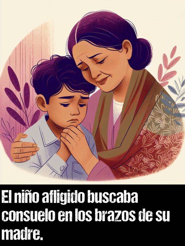 brazos: El nio afligido buscaba consuelo en los brazos de su madre.