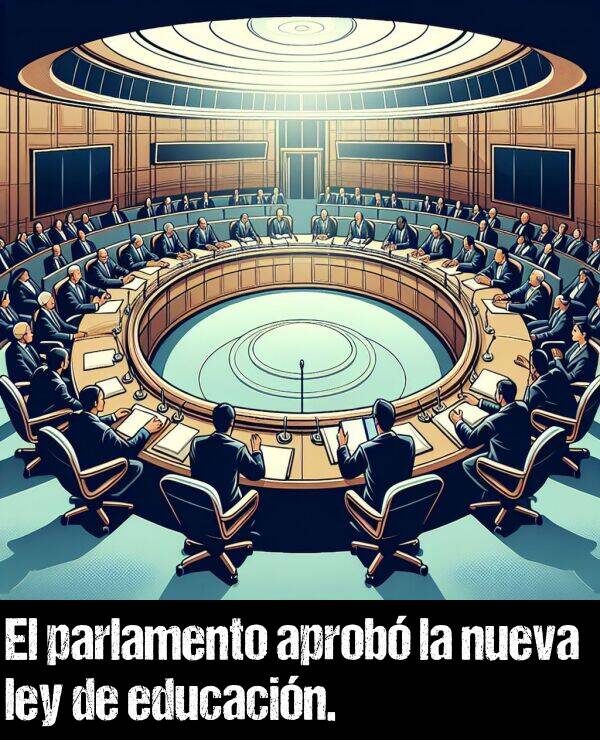 aprob: El parlamento aprob la nueva ley de educacin.