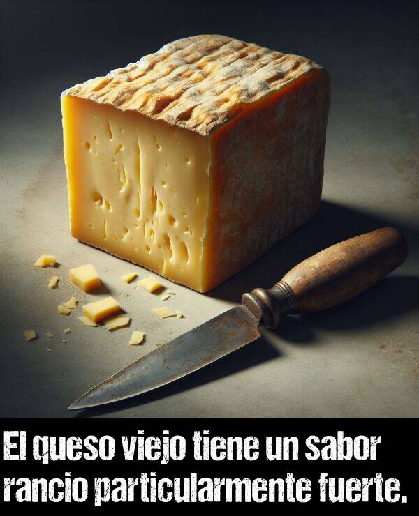 rancio: El queso viejo tiene un sabor rancio particularmente fuerte.