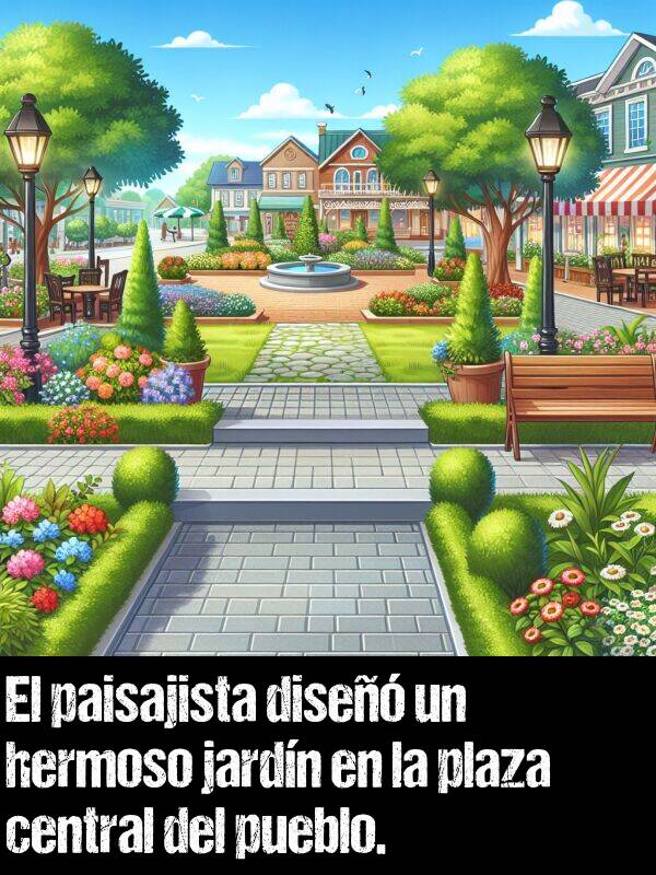 central: El paisajista dise un hermoso jardn en la plaza central del pueblo.