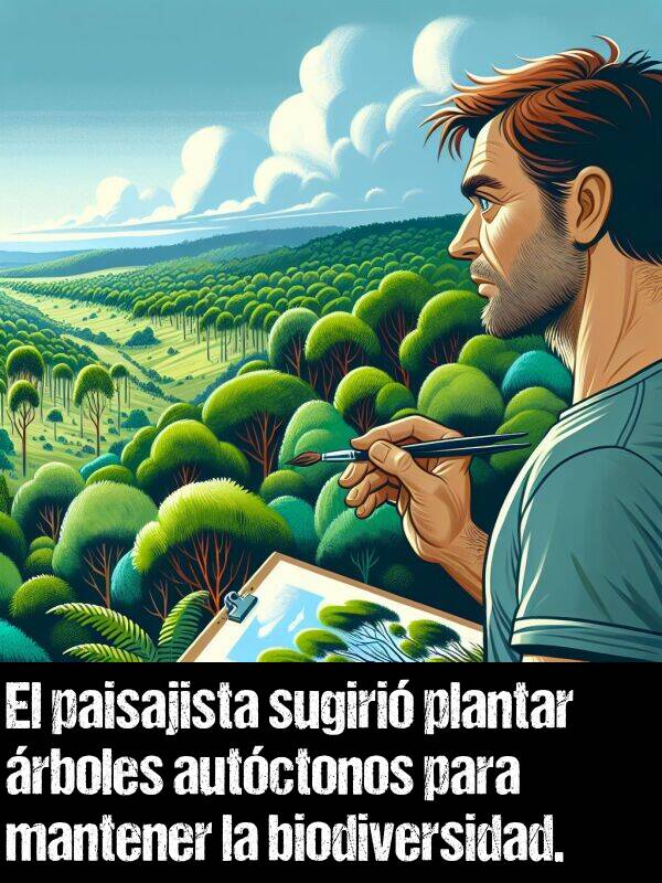 autctonos: El paisajista sugiri plantar rboles autctonos para mantener la biodiversidad.