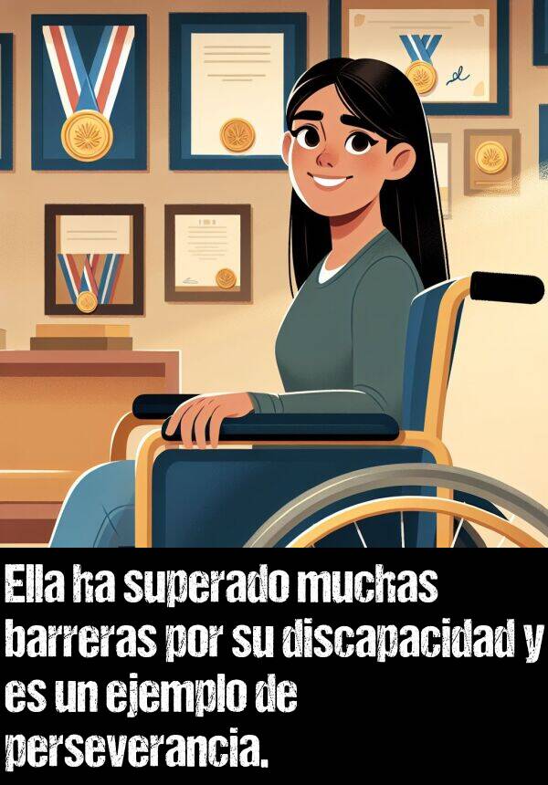 superado: Ella ha superado muchas barreras por su discapacidad y es un ejemplo de perseverancia.