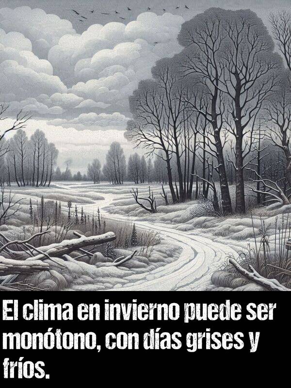 montono: El clima en invierno puede ser montono, con das grises y fros.