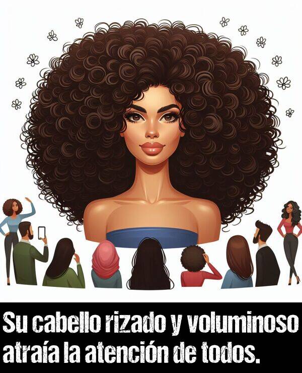 voluminoso: Su cabello rizado y voluminoso atraa la atencin de todos.