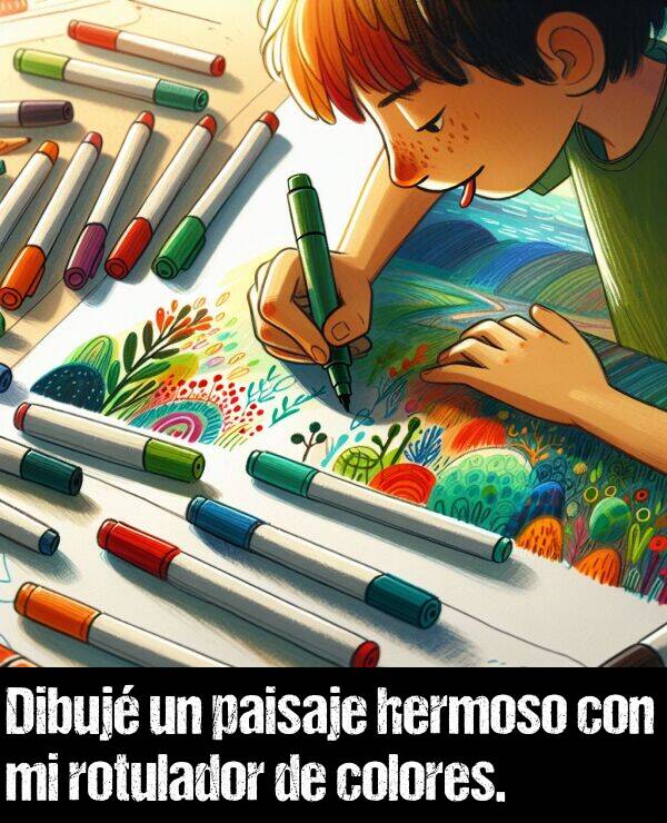 dibuj: Dibuj un paisaje hermoso con mi rotulador de colores.