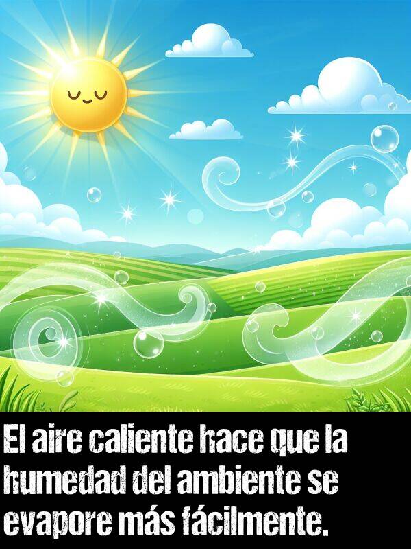 caliente: El aire caliente hace que la humedad del ambiente se evapore ms fcilmente.