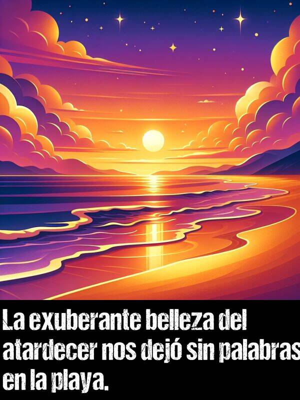 palabras: La exuberante belleza del atardecer nos dej sin palabras en la playa.
