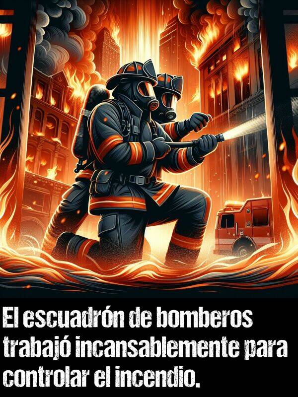 escuadrn: El escuadrn de bomberos trabaj incansablemente para controlar el incendio.