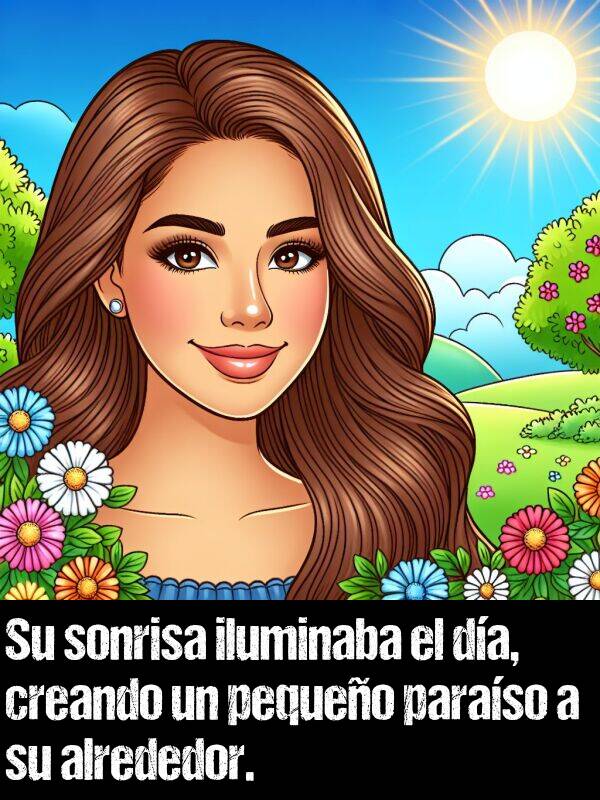 iluminaba: Su sonrisa iluminaba el da, creando un pequeo paraso a su alrededor.