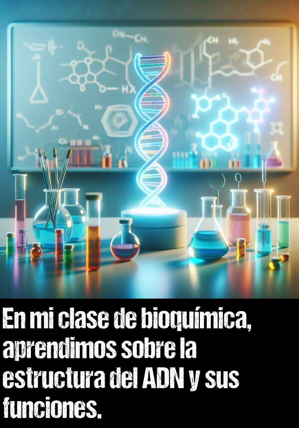 estructura: En mi clase de bioqumica, aprendimos sobre la estructura del ADN y sus funciones.