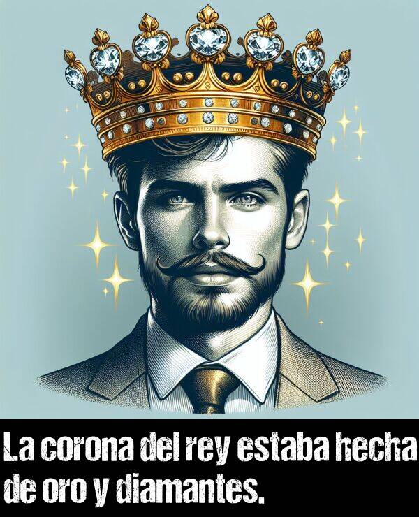 hecha: La corona del rey estaba hecha de oro y diamantes.