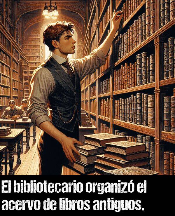 antiguos: El bibliotecario organiz el acervo de libros antiguos.