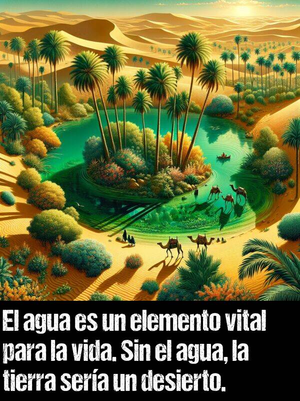 elemento: El agua es un elemento vital para la vida. Sin el agua, la tierra sera un desierto.