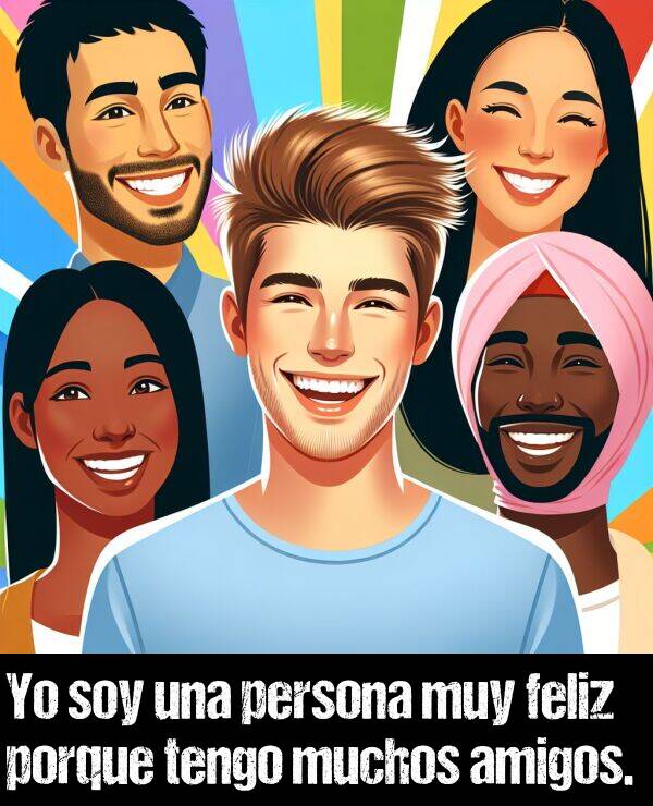 muy: Yo soy una persona muy feliz porque tengo muchos amigos.