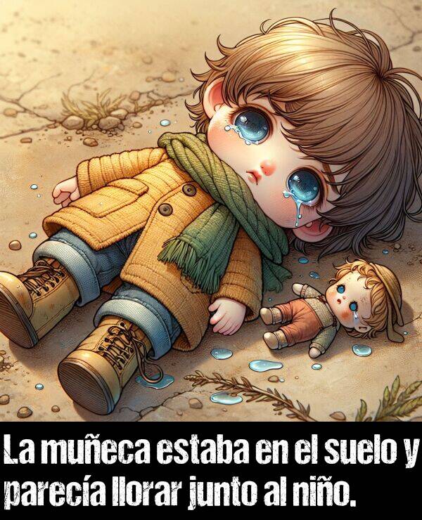 suelo: La mueca estaba en el suelo y pareca llorar junto al nio.