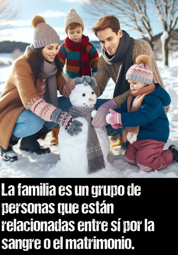 sangre: La familia es un grupo de personas que estn relacionadas entre s por la sangre o el matrimonio.